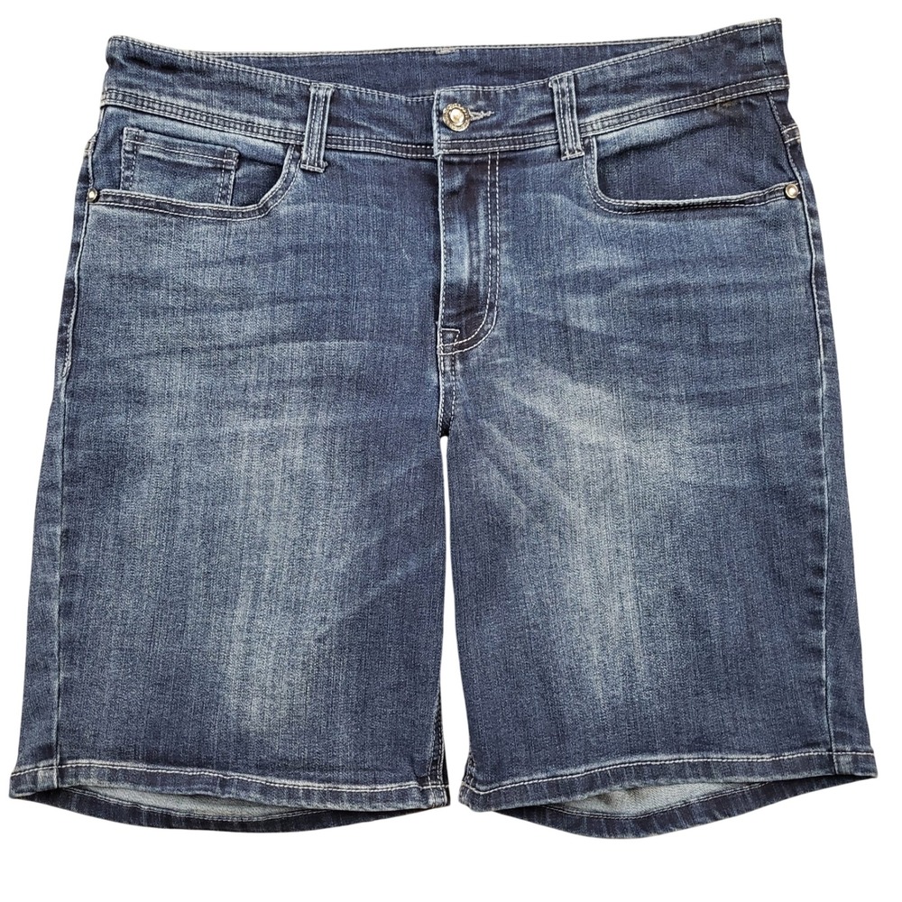 Christopher & Banks Women's Denim Shorts Floral Embroidered Flap Pocket Size 12